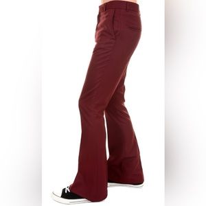 Run & Fly Vintage 60s 70s Retro Burgundy Tailored Cut Bell Bottom Trousers. NWT